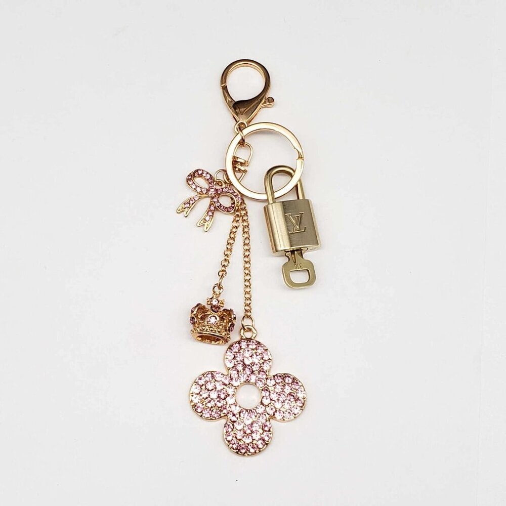 Authentic Louis Vuitton Lock & Key with unbranded Pink Clover Bagcharm